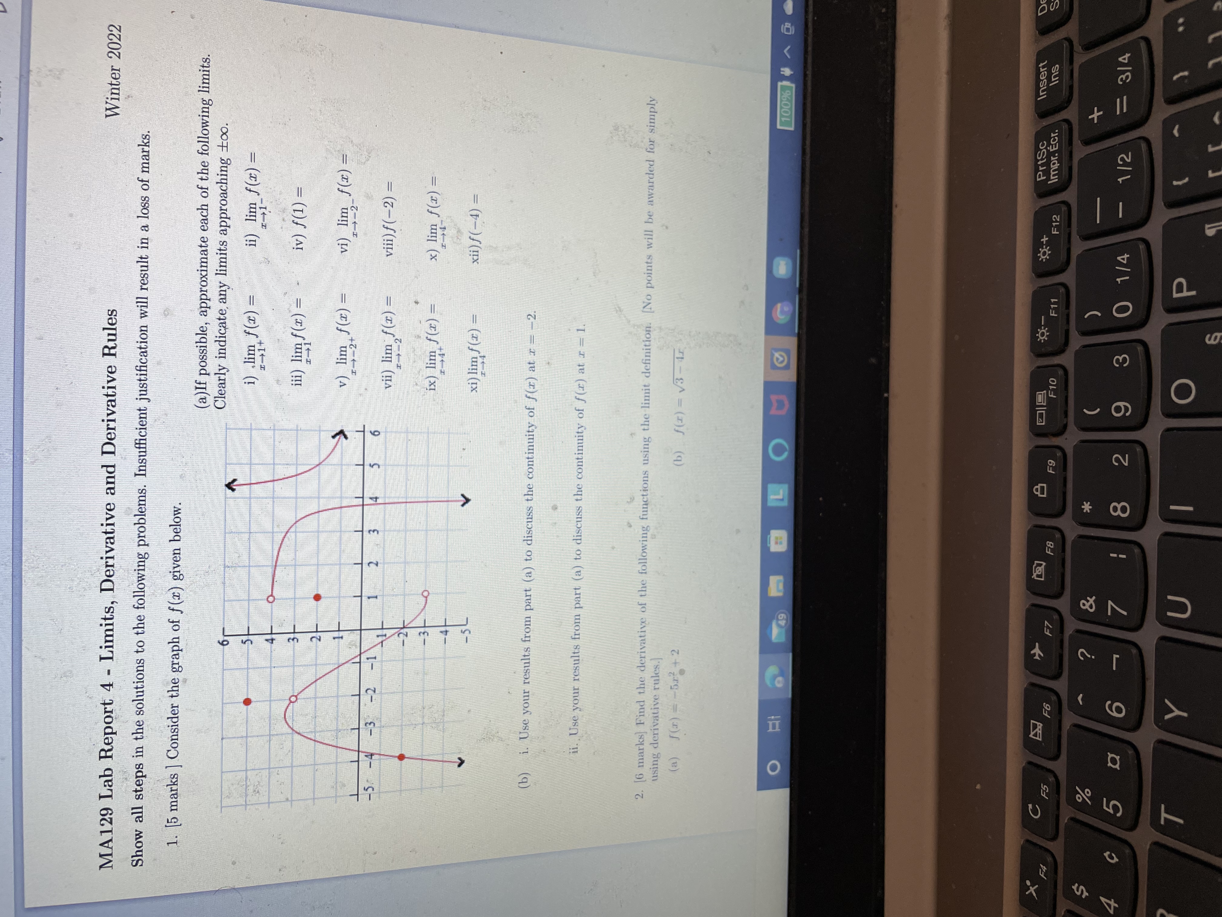  MA129 Lab Report 4 - Limits, Derivative and Derivative Rules Winter