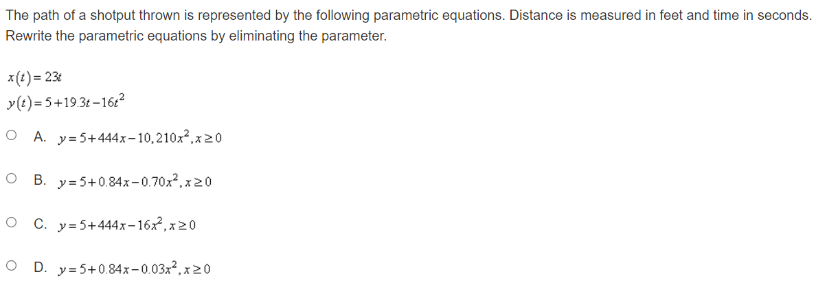 y[1)=5+19.3162 O A. y=5+444x10,210x2.x20 O B. y=5+o.84xo.7ox2.xao O c. y=5+444x16x2.x20 o o.
