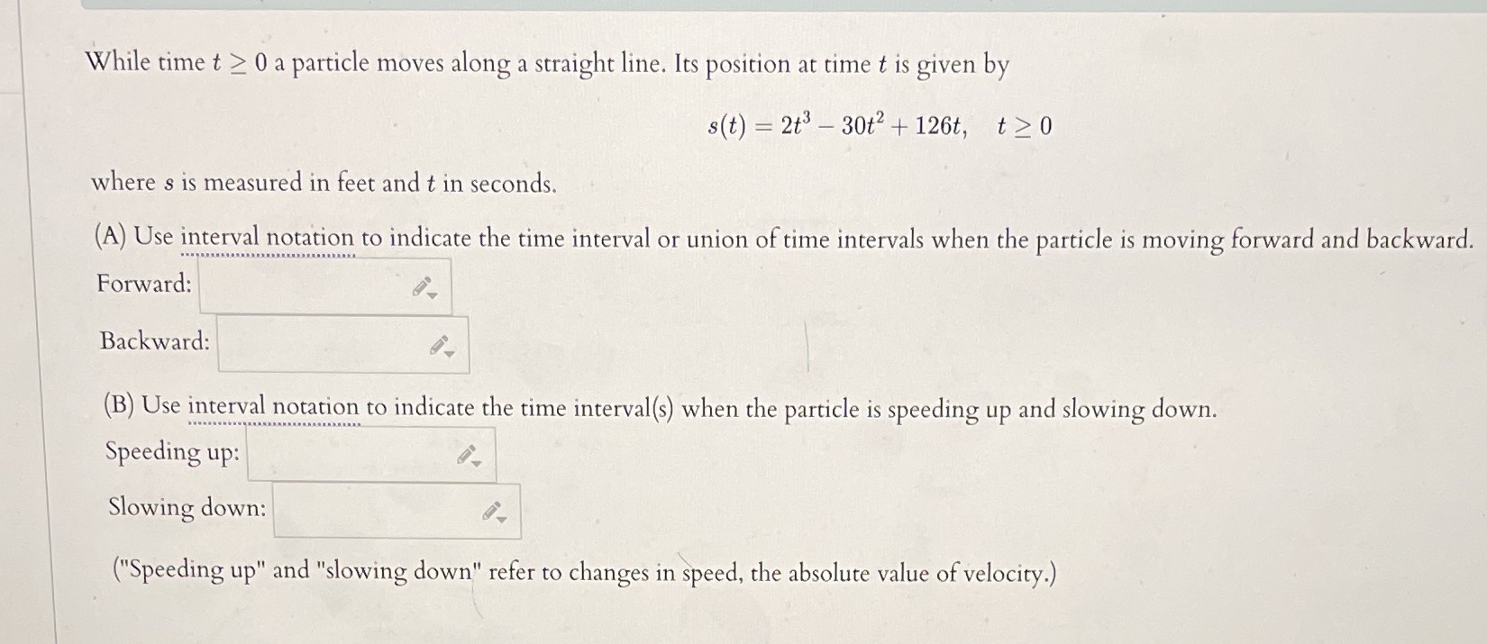  While time t 2 0 a particle moves along a straight