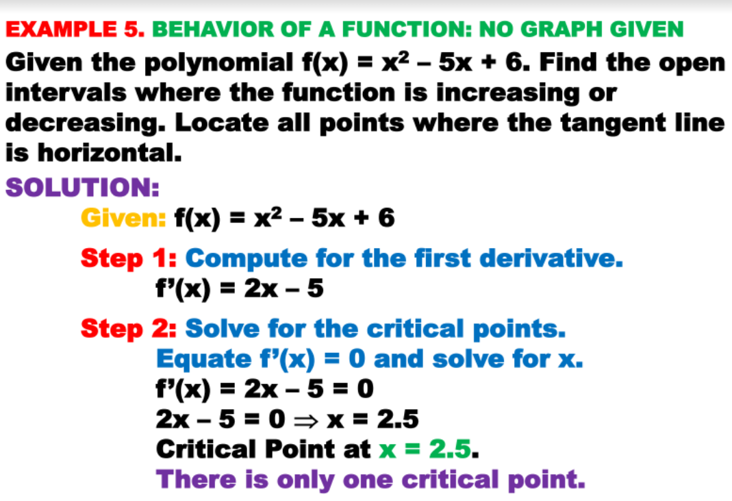 EXAMPLE 5. BEHAVIOR OF A FUNCTION: NO GRAPH GIVEN Given the polynomial