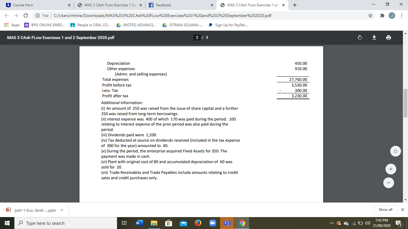 3 CAsh Flow Exercises 1 Sep X f Facebook 5 MAS 3