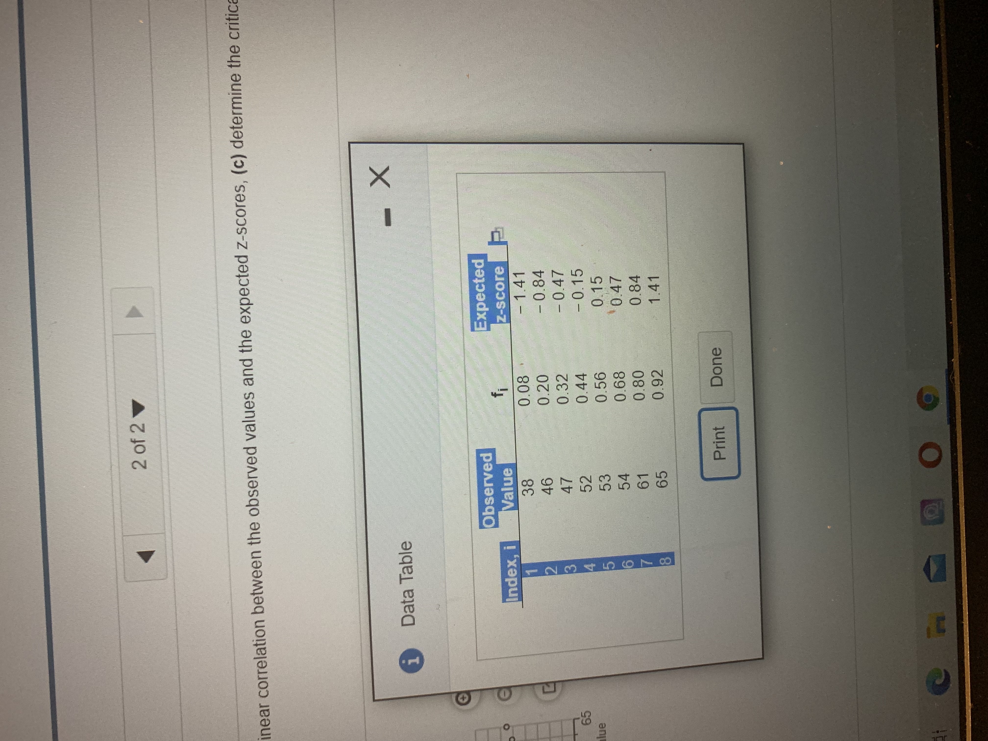 Use the accompanying data table to (a) draw a normal probabilityplot, (b)