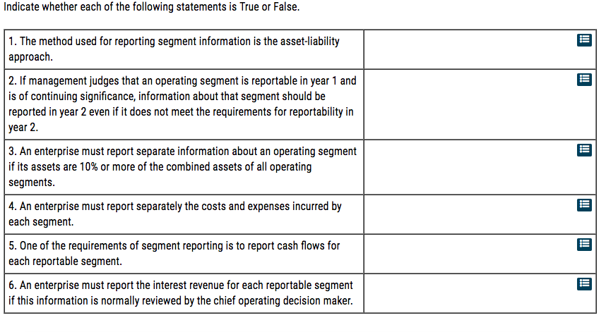 i need some help pleasee. thank you! Indicate whether each of the