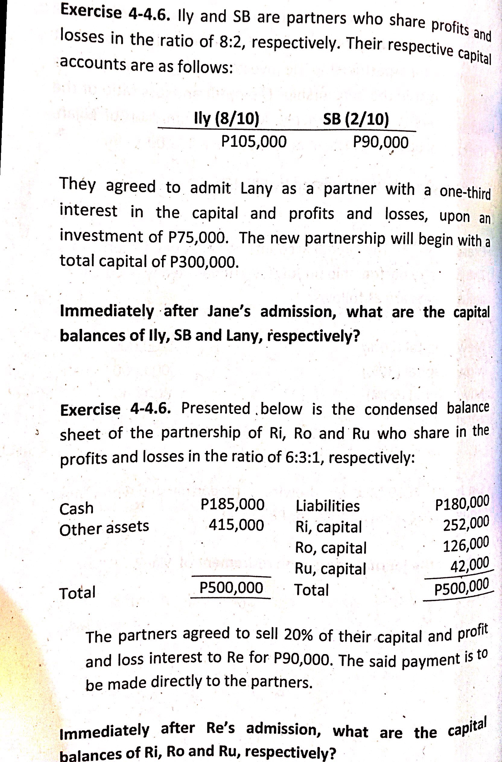 Exercise 4-4.6. Ily and SB are partners who share profits and losses