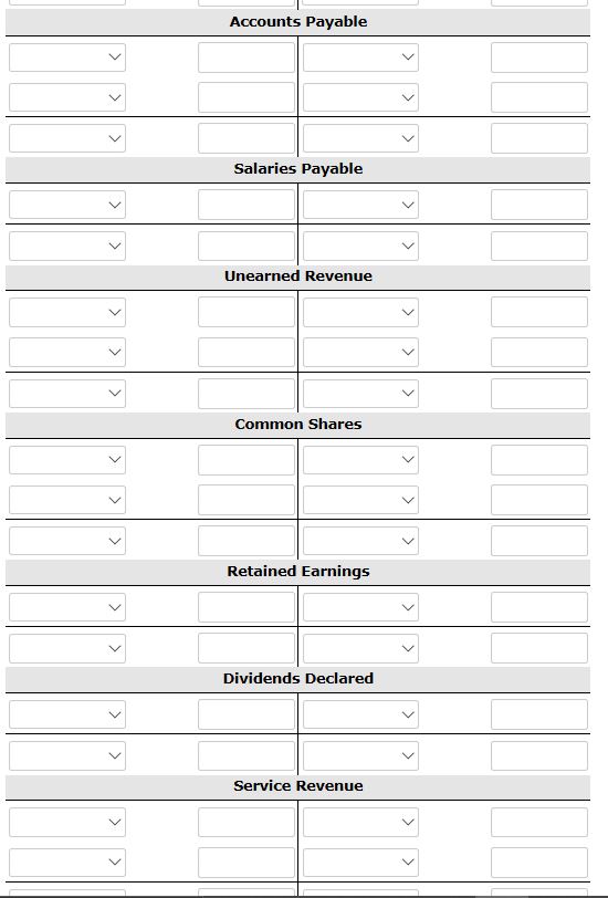 Performed serv'ices on account, $3,830. Declared and paid a cash dividend, $500.