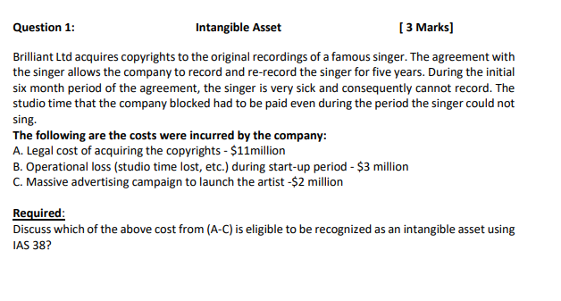 CS1 ACC702questions attached below Question 1: Intangible Amt [ 3 Marks] Brilliant