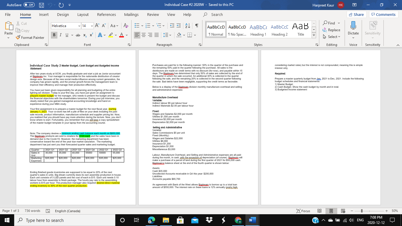  AutoSave O Off) 15 - 7) - Individual Case #2 2020W