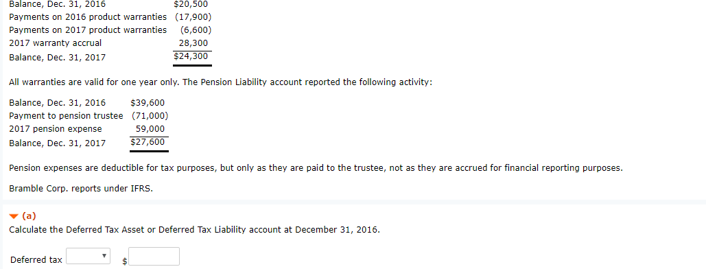 position carrying amounts and tax bases at December 31 , 2016 :`