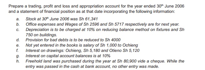 Otieno are in partnership sharing profits and losses equally. The following is
