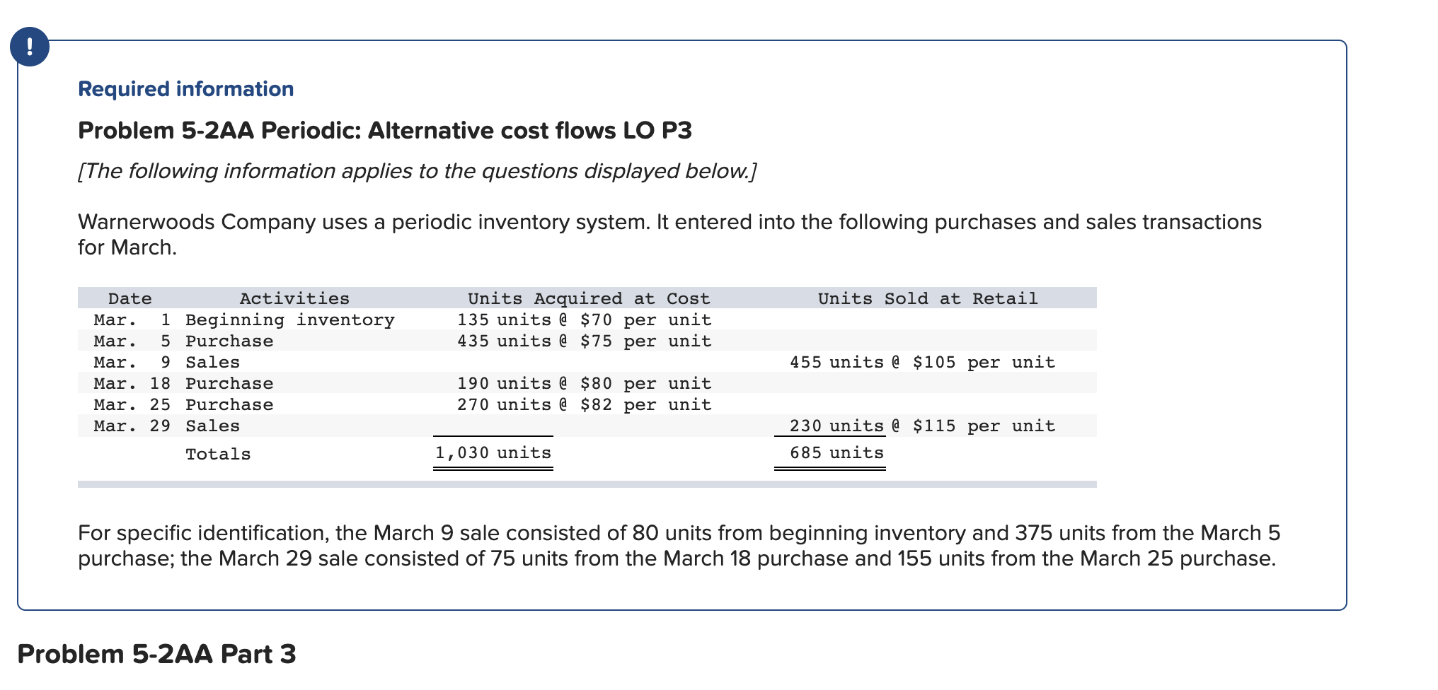 Please check my answer Required information Problem 5-2AA Periodic: Alternative cost flows