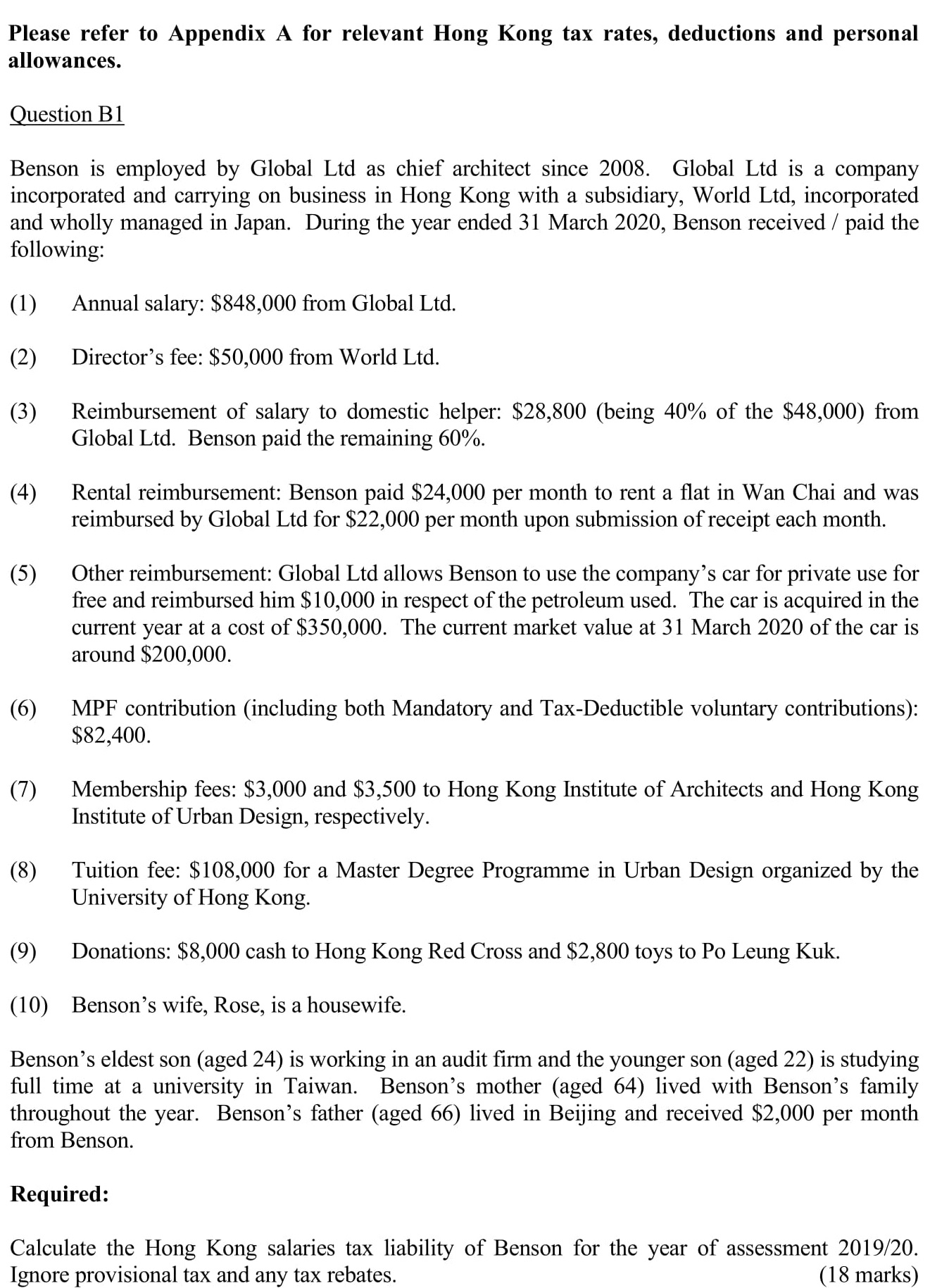 Please refer to Appendix A for relevant Hong Kong tax rates,