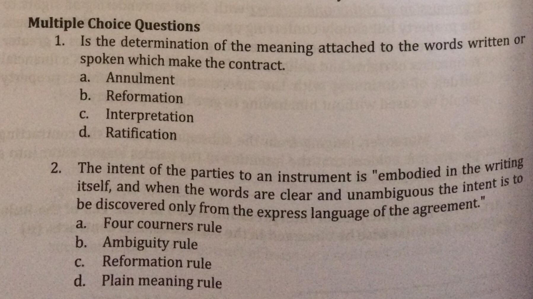 Obligations and Contracts. Multiple choice 1-10 NEED Multiple Choice Questions 1. Is