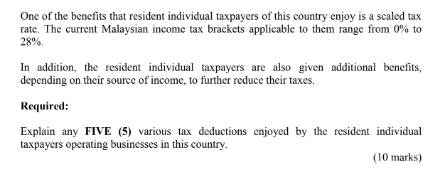answering the questions. 1. Income tax rates for resident individuals for the