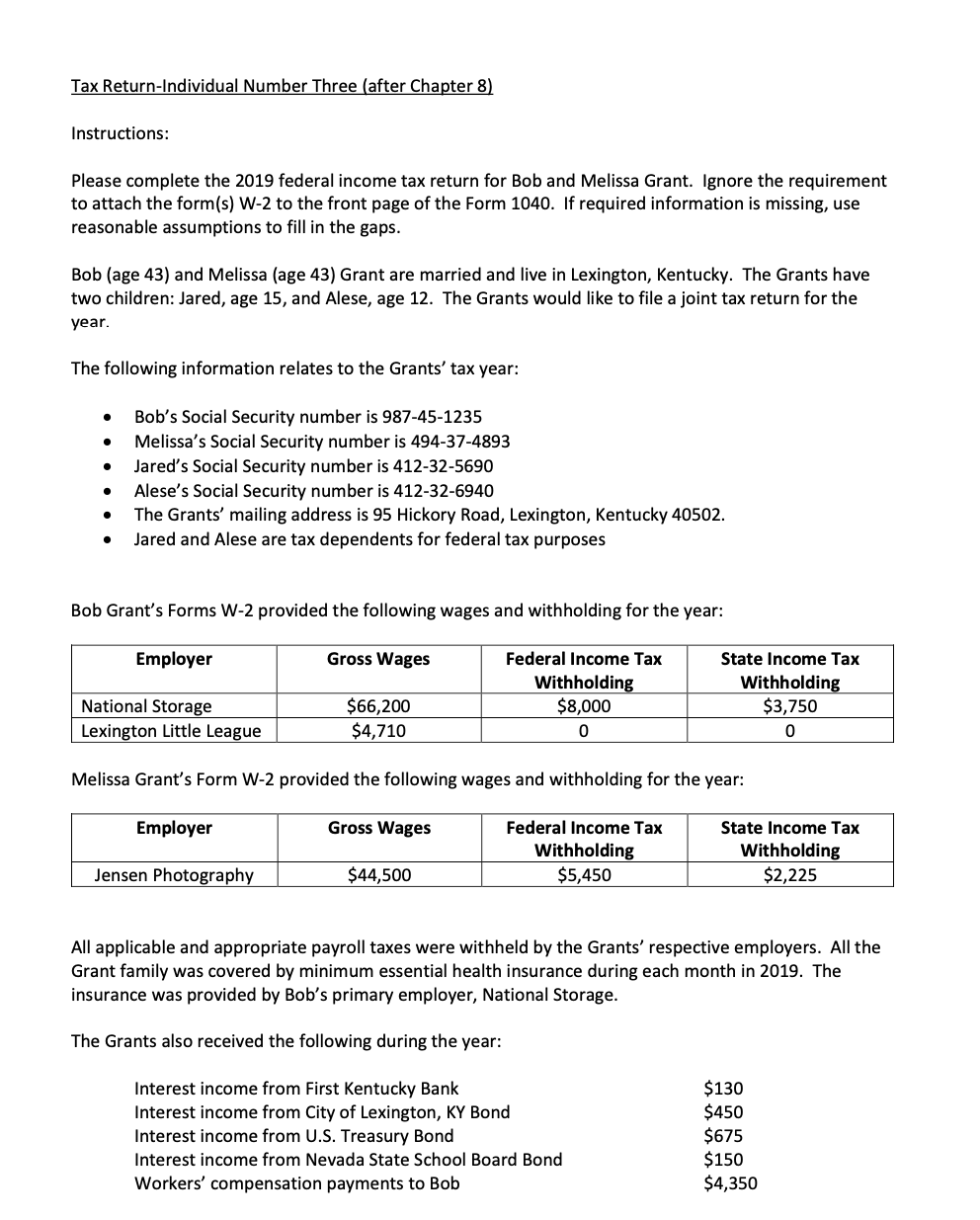 Please fill out each forms (Form 1040, Schedule 1, Schedule A, and