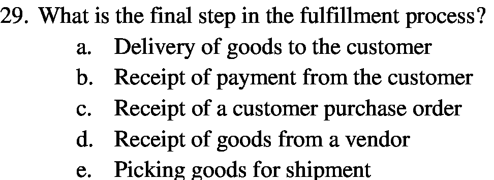 29 . What is the final step in the fulfillment process