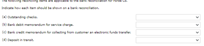 input each one The following reconciling items are applicable to the bank