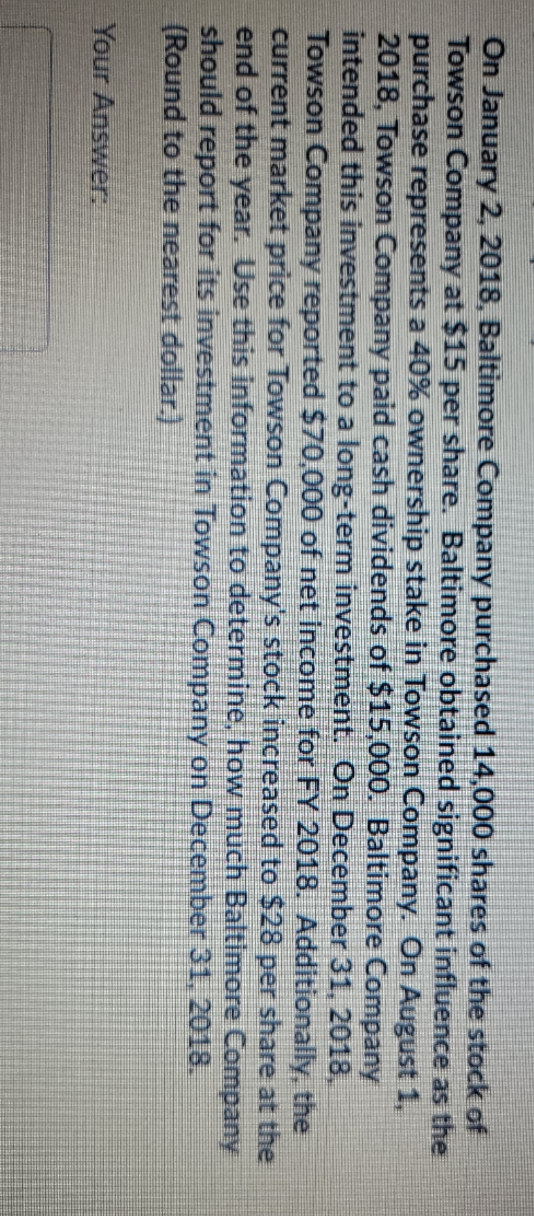 Please help explain how to solve problem. On January 2, 2018, Baltimore