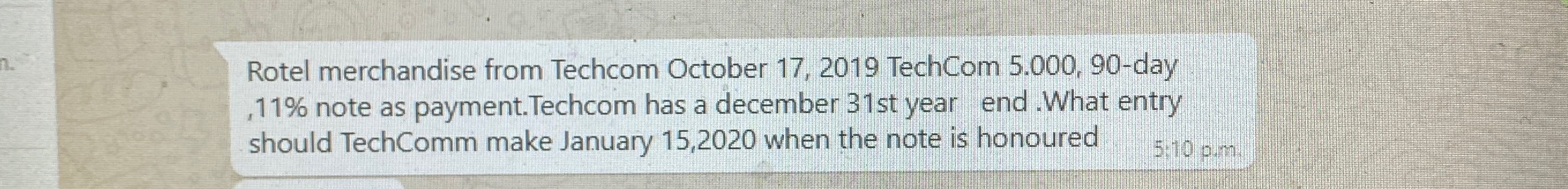 Please answer Rotel merchandise from Techcom October 17, 2019 TechCom 5.000, 90-day