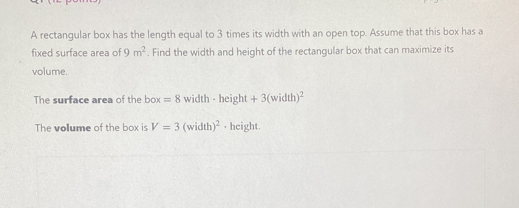  A rectangular box has the length equal to 3 times its