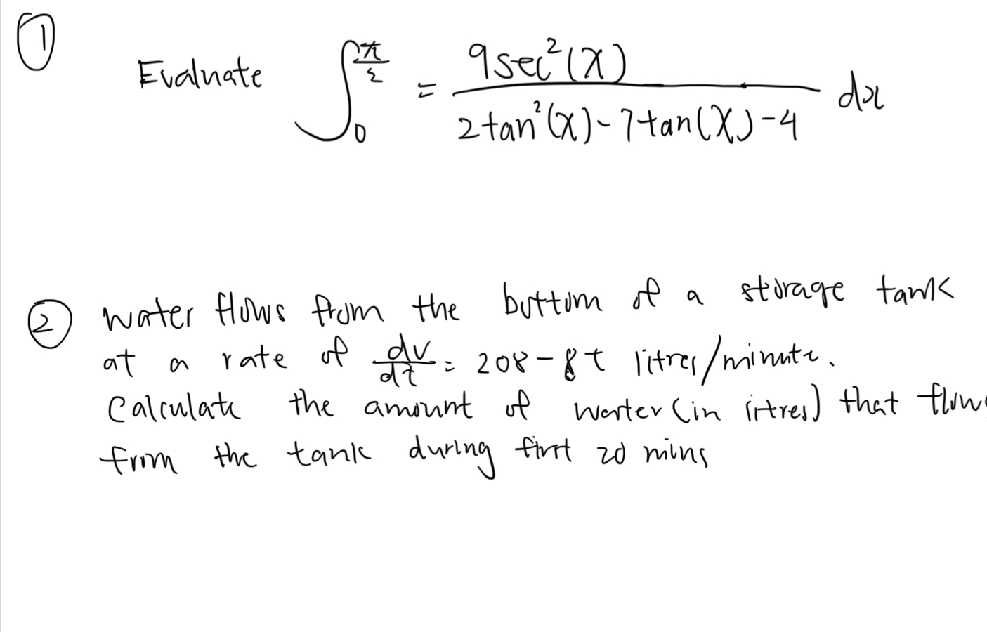 Evaluate 2 9 sec (x ) 0 2 tan ( X)