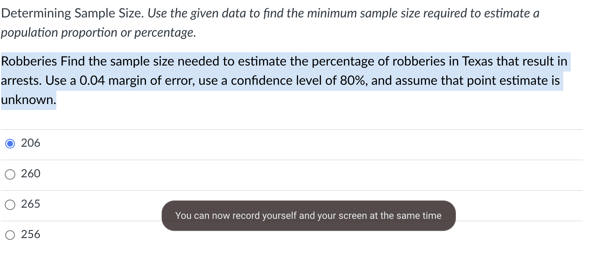 Determining Sample Size. Use the given data to find the minimum