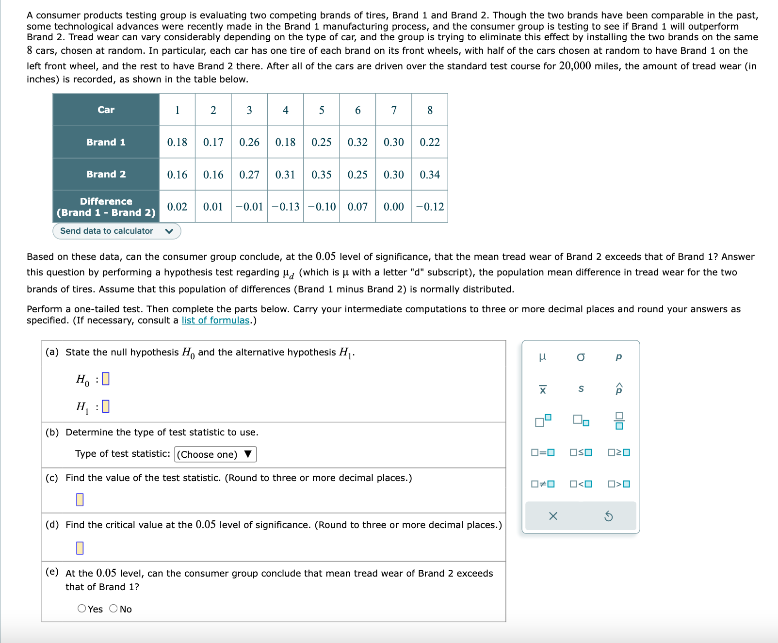 A consumer products testing group is evaluating two competing brands of