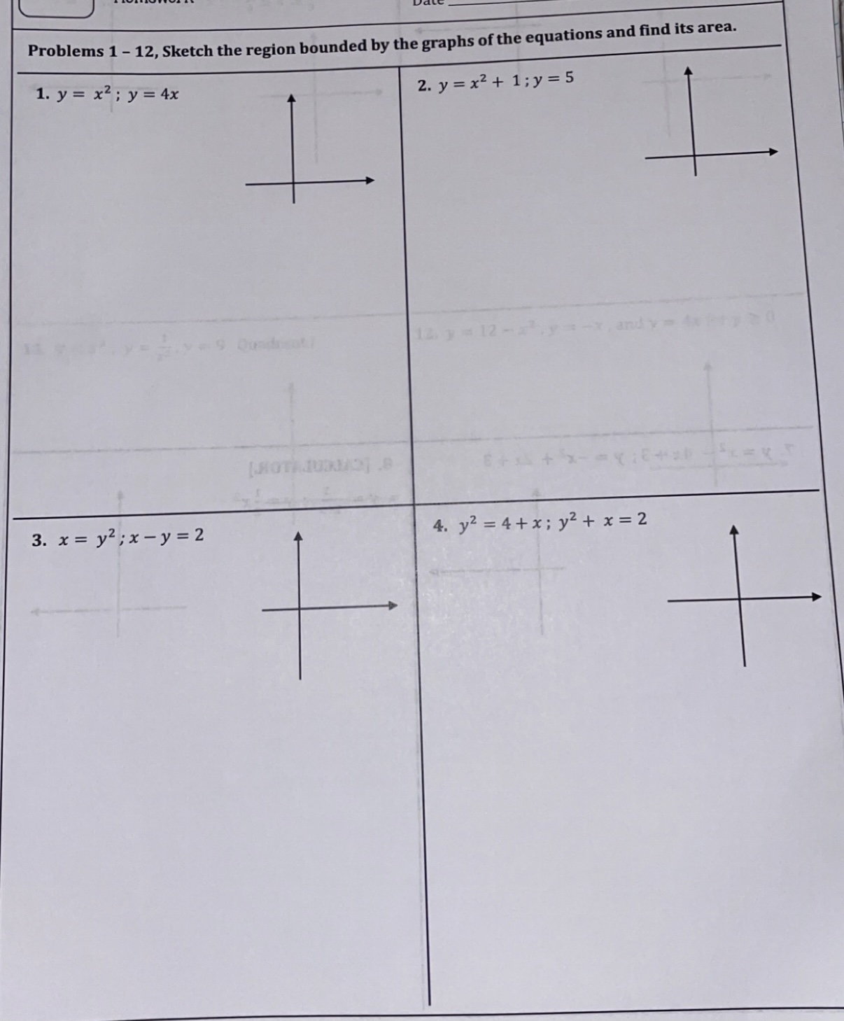  Problems 1 - 12, Sketch the region bounded by the graphs