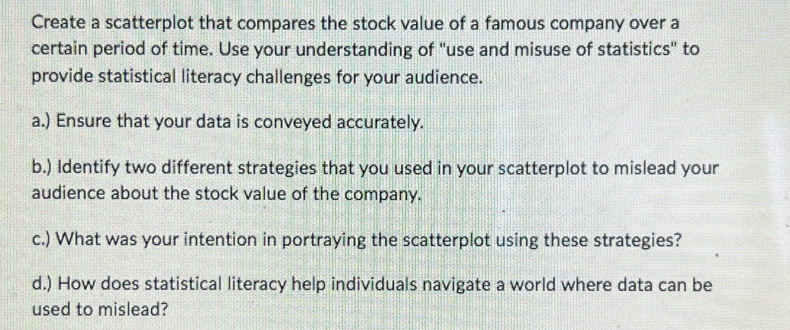 Create a scatterplot that compares the stock value of a famous