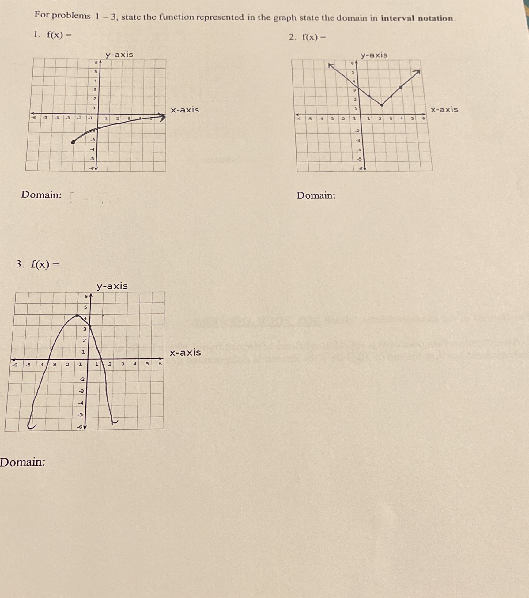  For problems 1 - 3, state the function represented in the