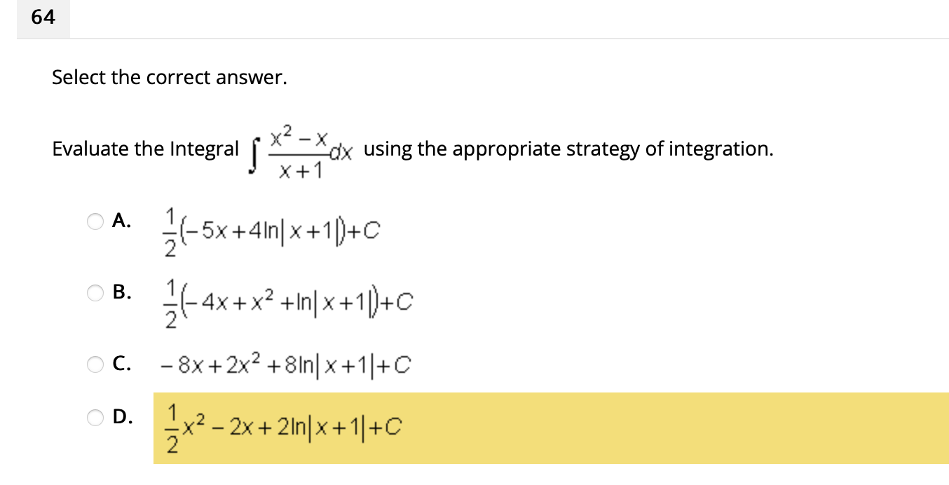 +C.n # -1 n +1 OC. [e" du = e" +C OD.