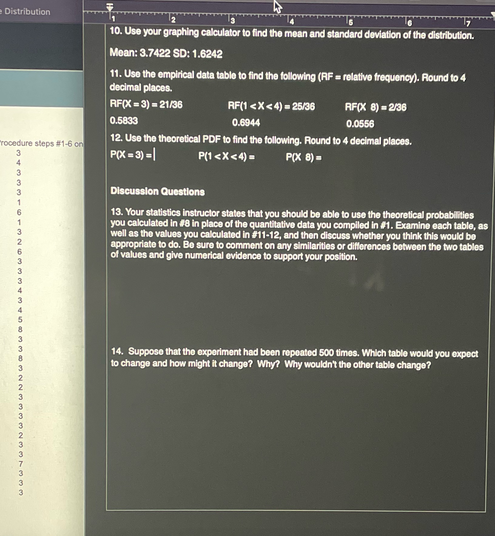 Data on on the left question 12, 13, 14 '. Distribution WTWWW