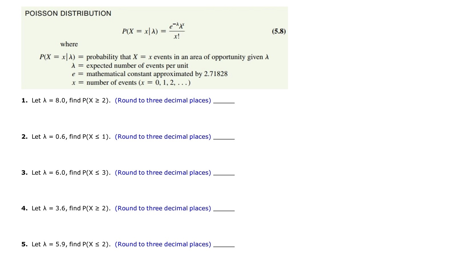 POISSON DISTRIBUTION P (X = x/ X ) = ex (5.8)