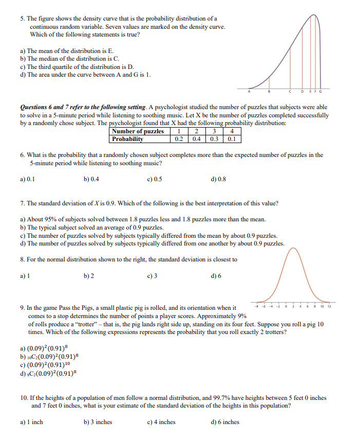 5. The figure shows the density curve that is the probability distribution