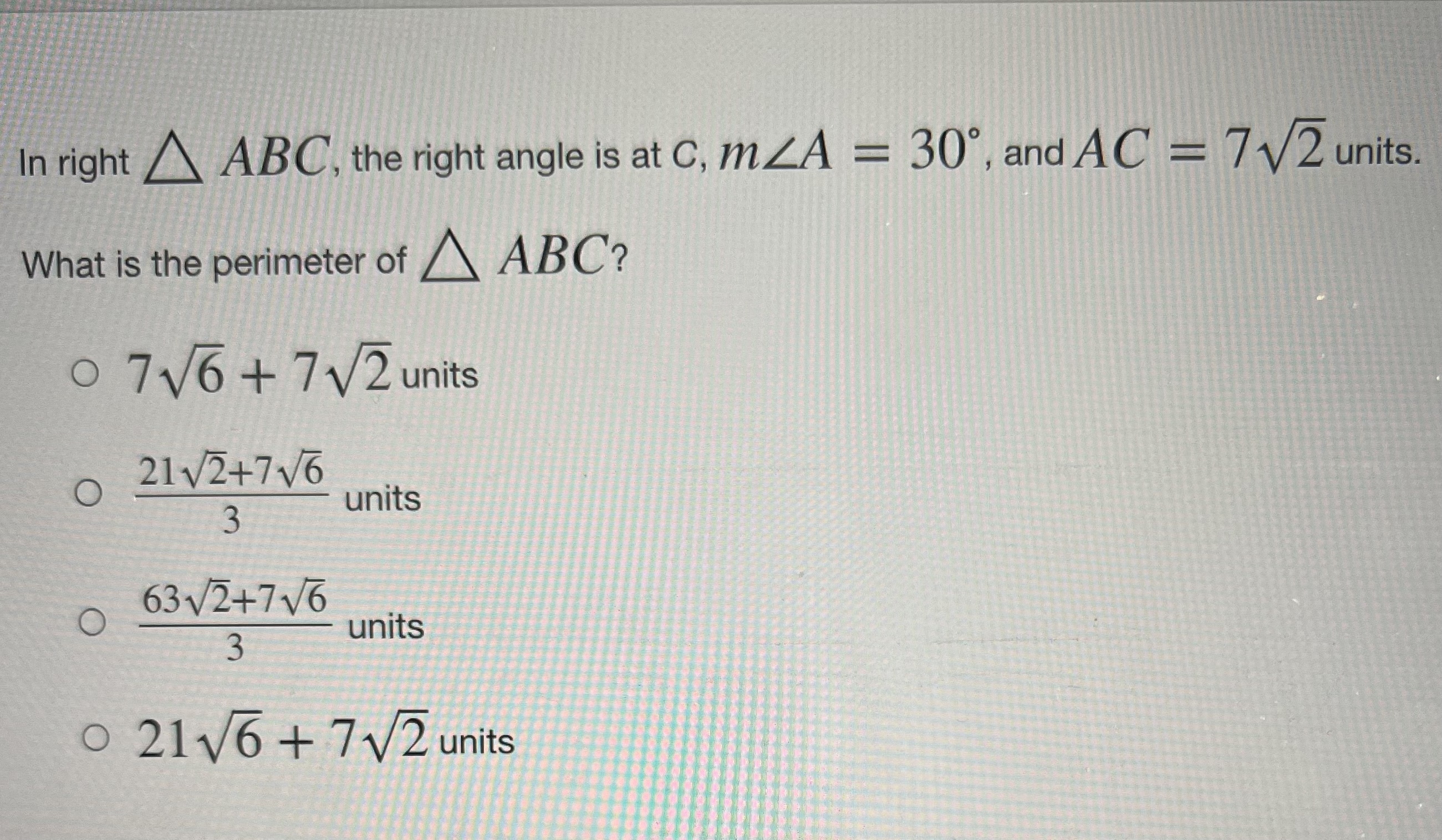  In right \\ ABC, the right angle is at C, mZA