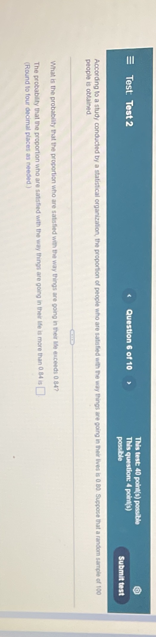 This test: 40 point(s) possible Test: Test 2 Question 6 of
