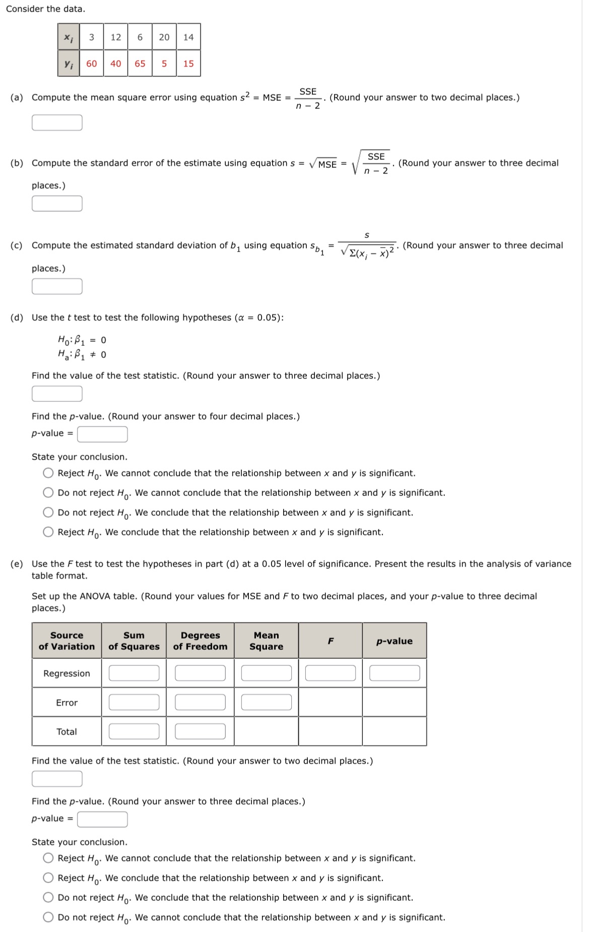  Consider the data. X 3 12 6 20 14 60 40