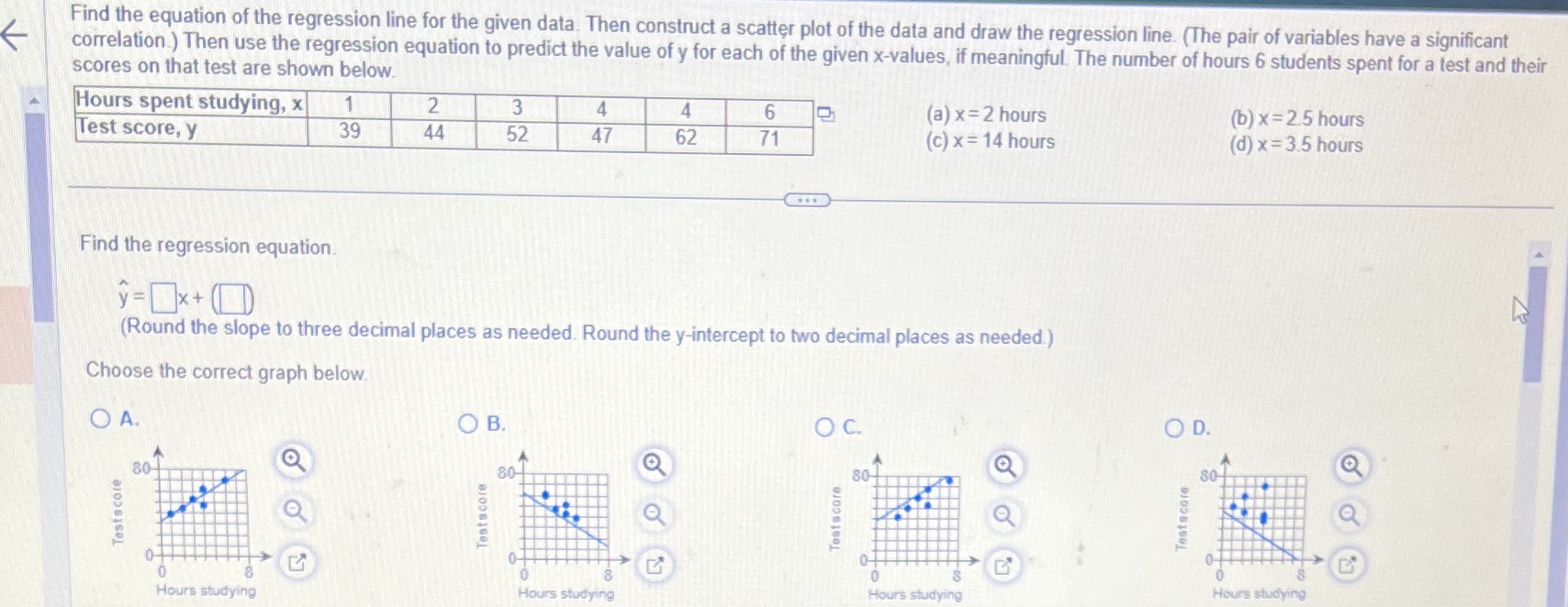a) predict the value of y for x=2 b) predict the value