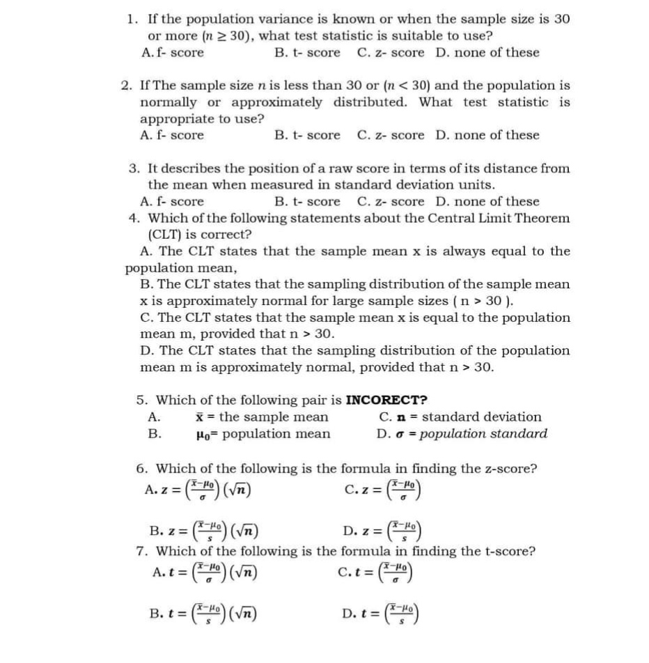 soore D. none of these 2. The sample size n is less