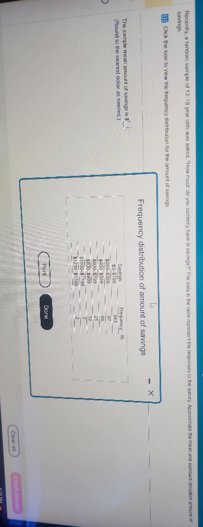 solve for sample mean and standard devation ! savings. Recently, a random