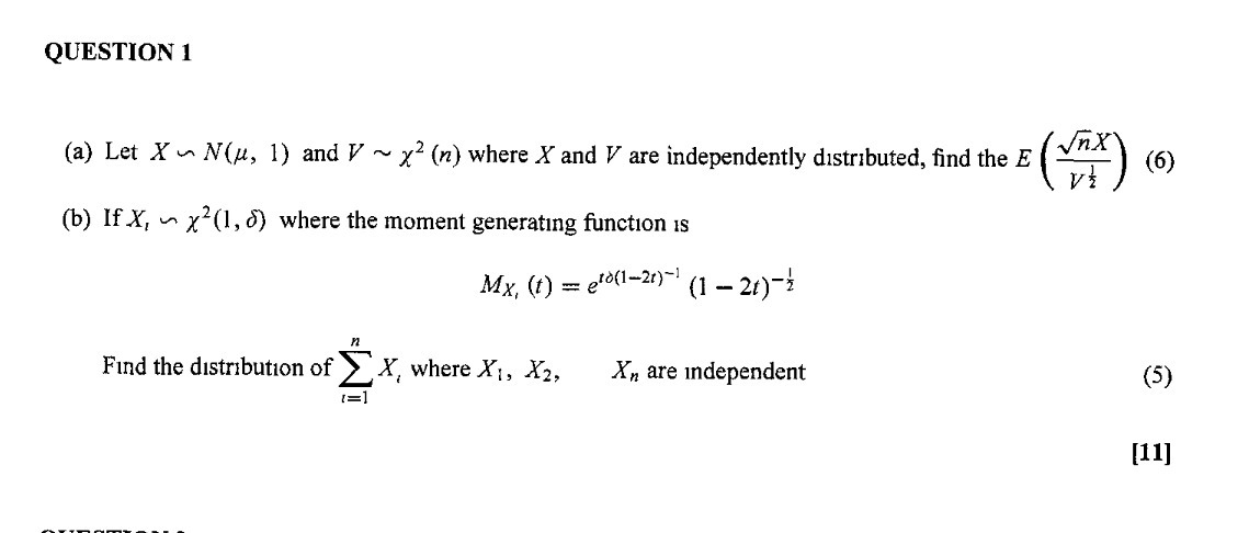  QUESTION 1 (a) Let X -~ N(u, 1) and V ~