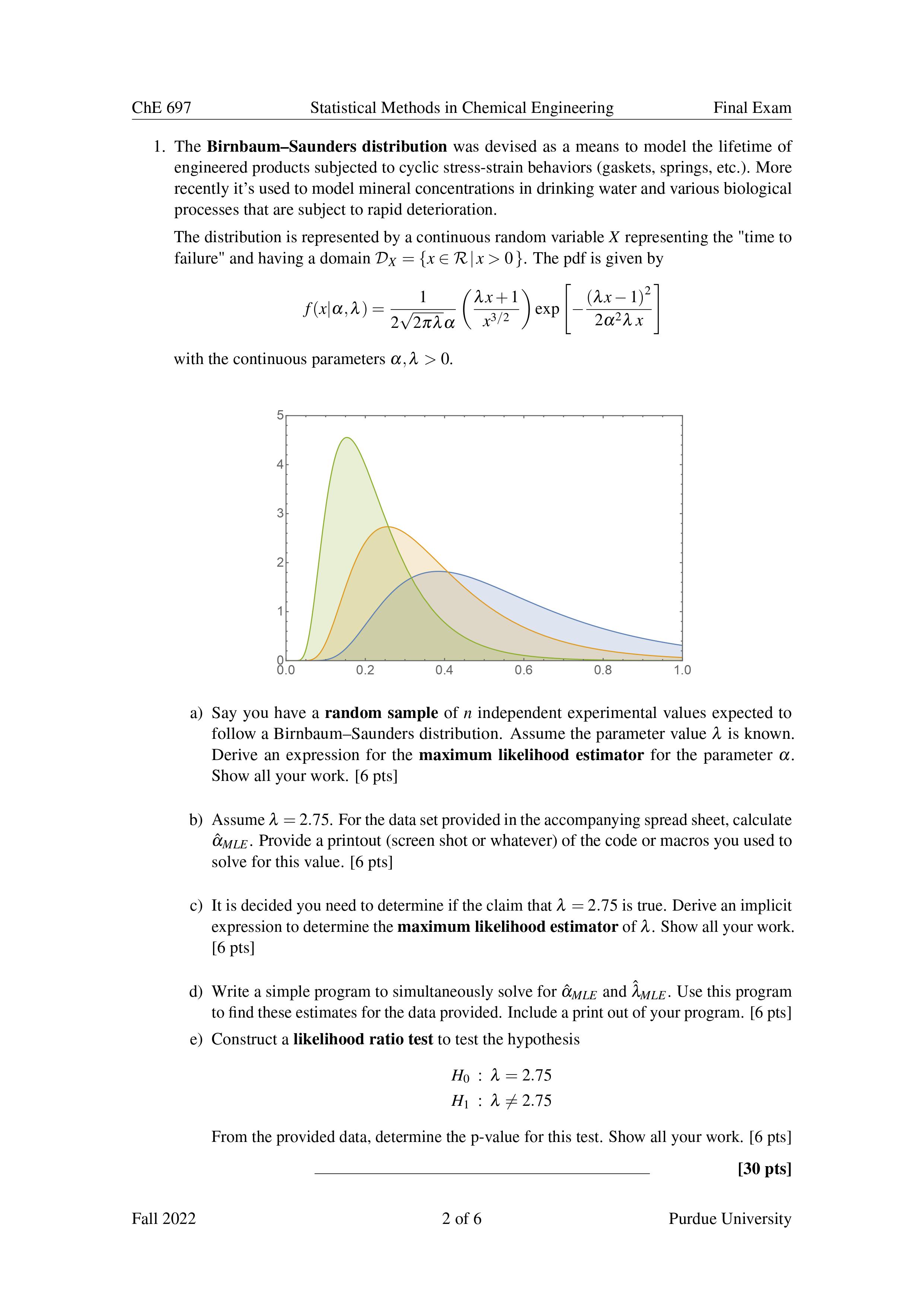  ChE 697 Statistical Methods in Chemical Engineering Final Exam l. The