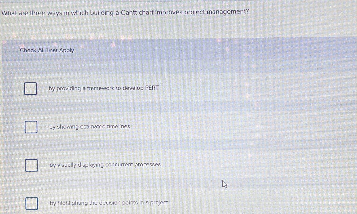  What are three ways in which building a Gantt chart improves