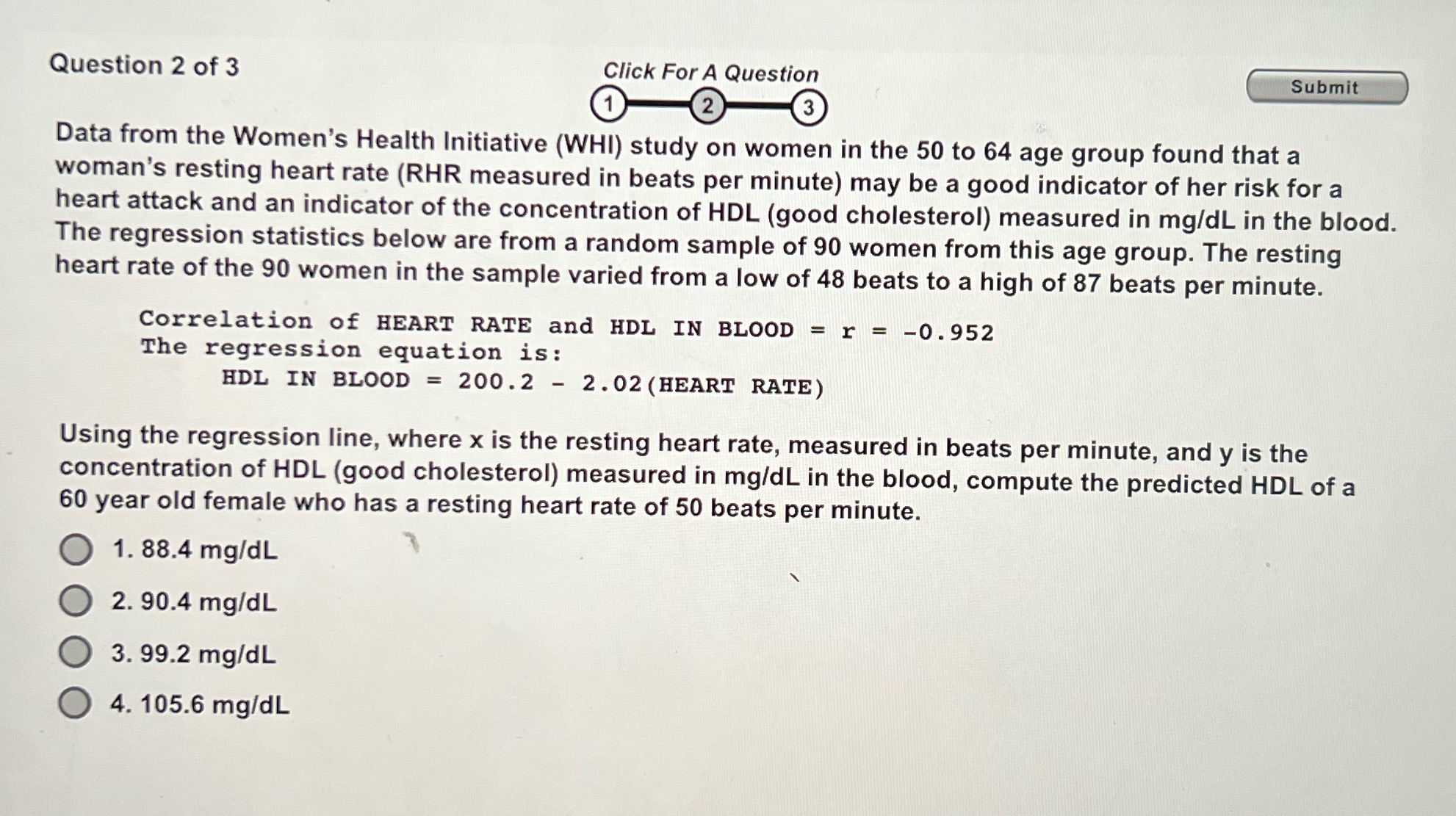  Question 2 of 3 Click ForA Question @ Data from the