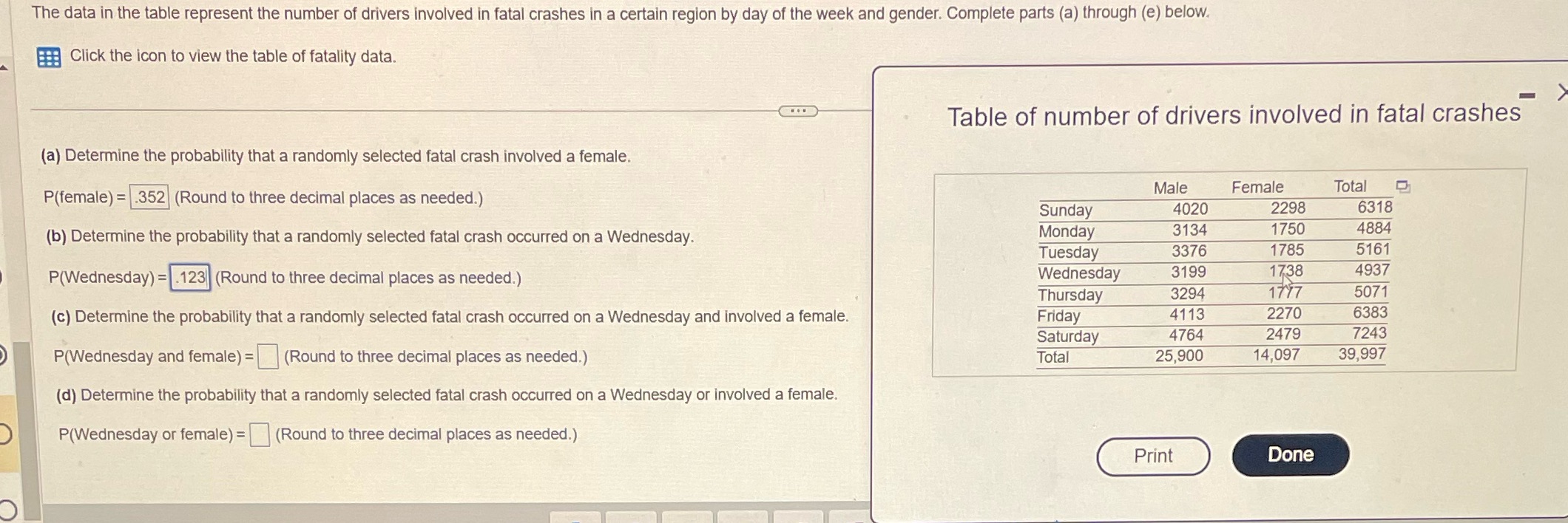 just c and d please The data in the table represent the