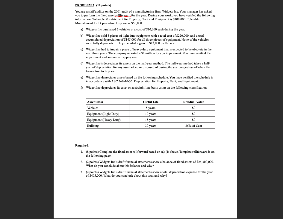 audit class PROBLEM 3: (12 points) You are a staff auditor on