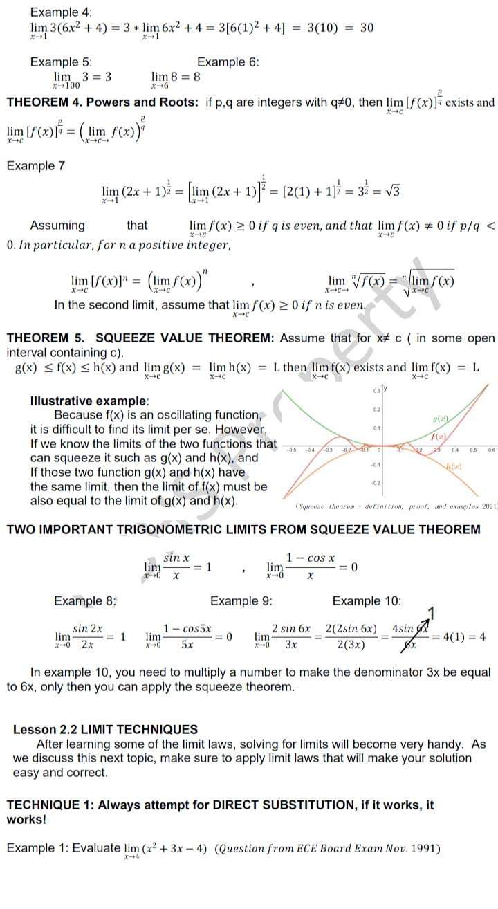 LAWS THEOREM 1. Use Direct Substitution to evaluate the limit of ax"