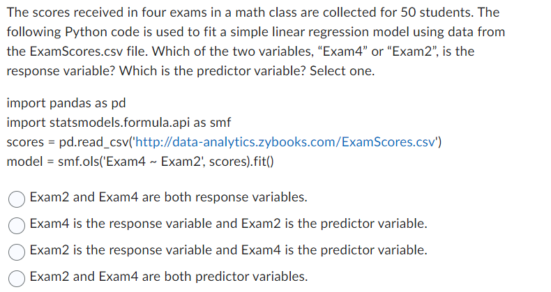 simple linear regression on a data set? Select all that apply. linregress