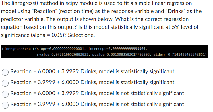 method from scipy module simplelinearregression from scipy module ols method from statsmodels