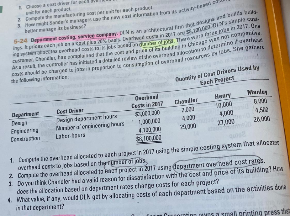 unit for each product How might Sander'S managers use the new cost