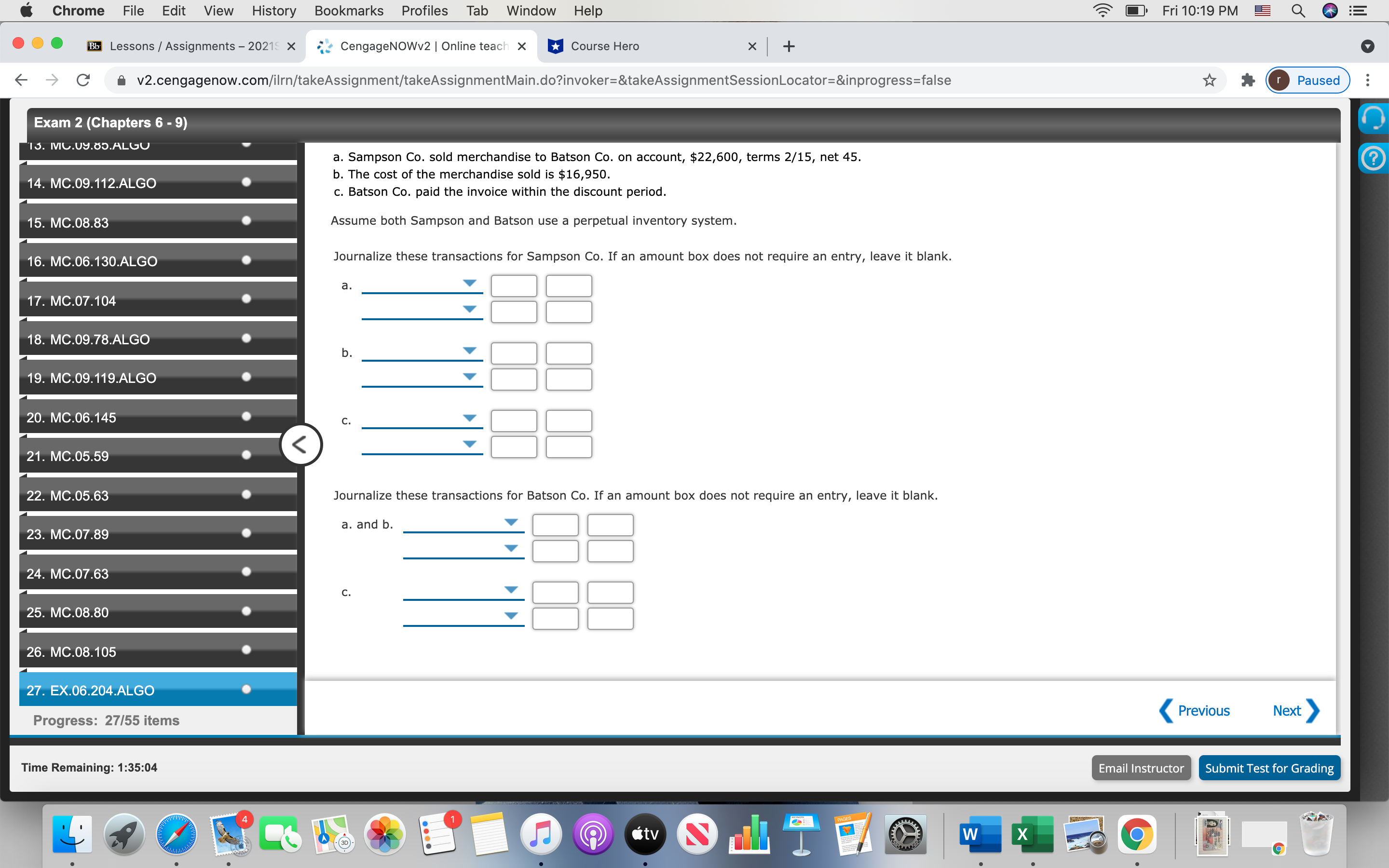 Paused ... Exam 2 (Chapters 6 - 9) 4. IVIC.UO.y5 An aging